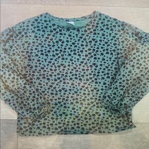 Green Leopard Print Kids Blouse